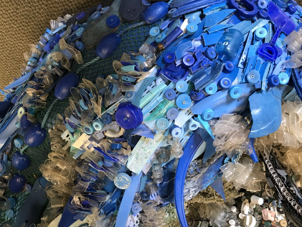 Close up of the water on the salmon sculpture