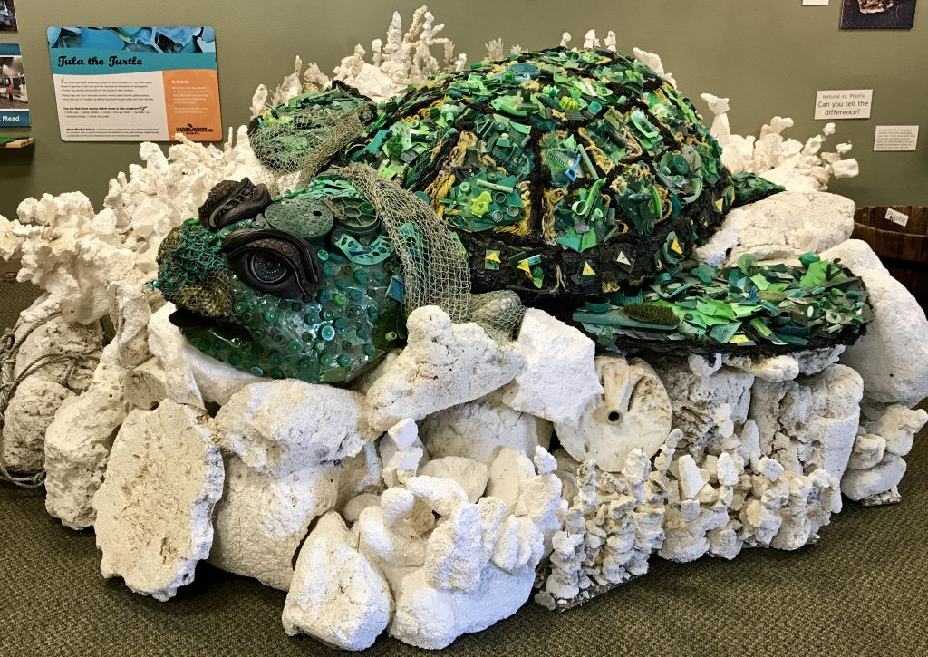 Sea turtle made from pieces of trash collected on Oregon's beaches
