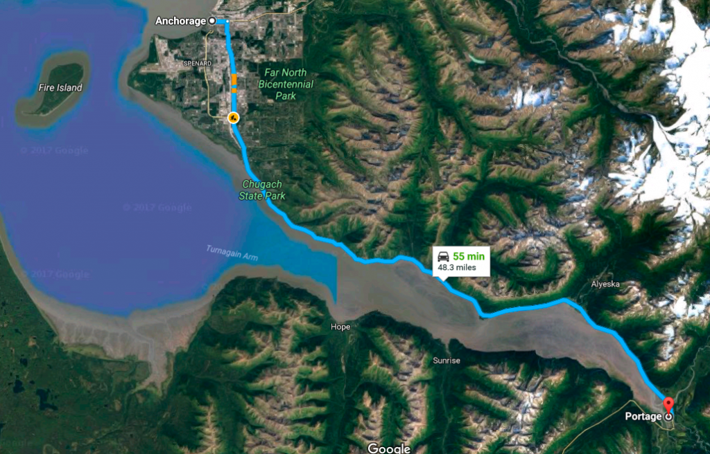 Route from Anchorage to Portage