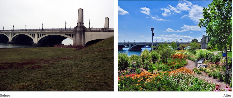 Detroit riverfront before & after