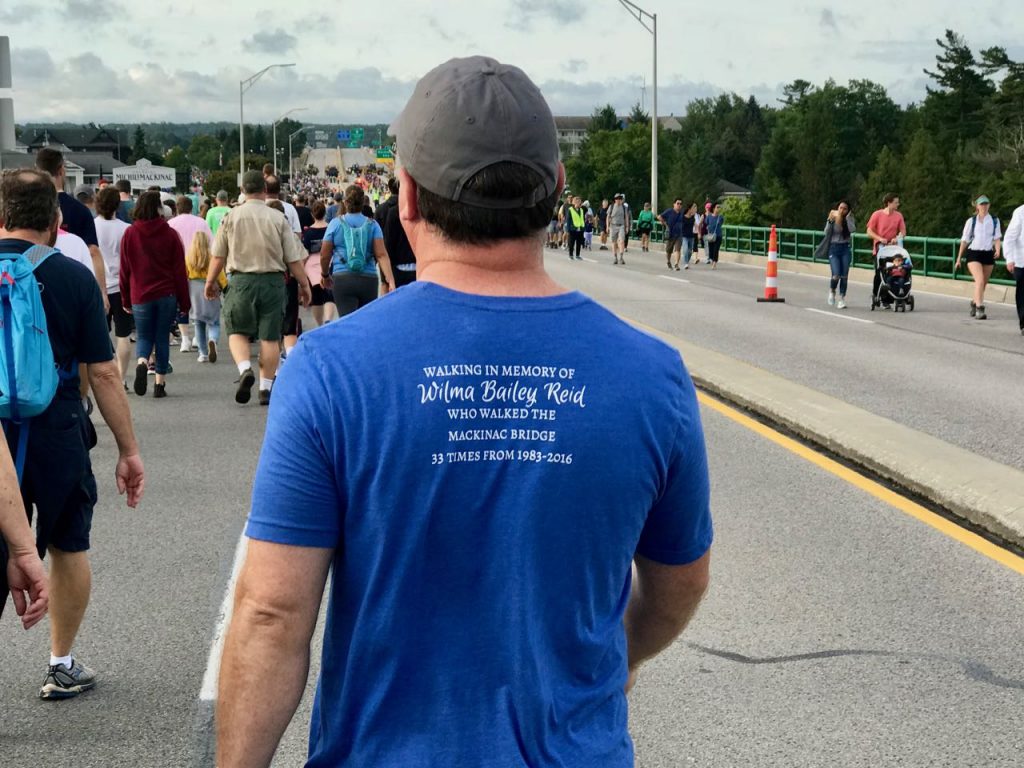 Several walkers wore shirts memorializing other past walkers.