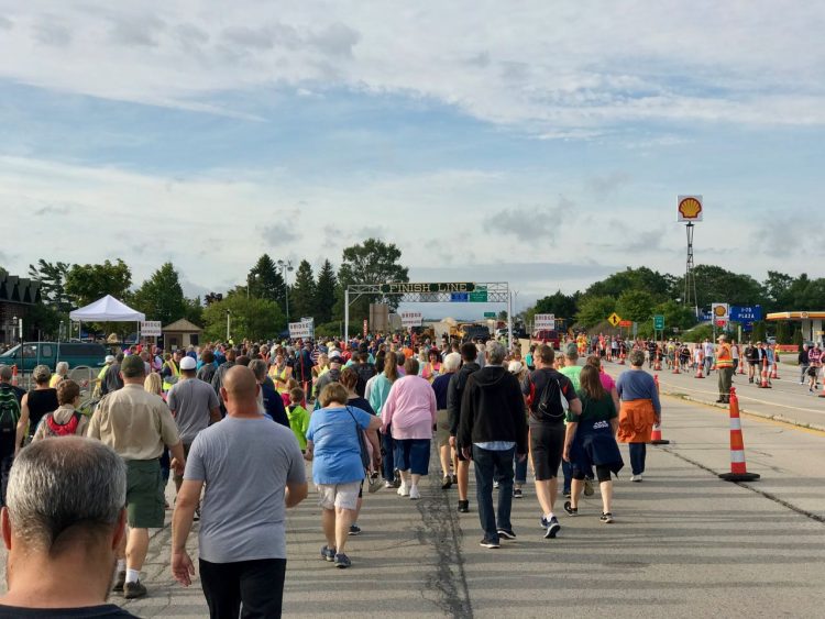 Finish line on the Mackinaw City side